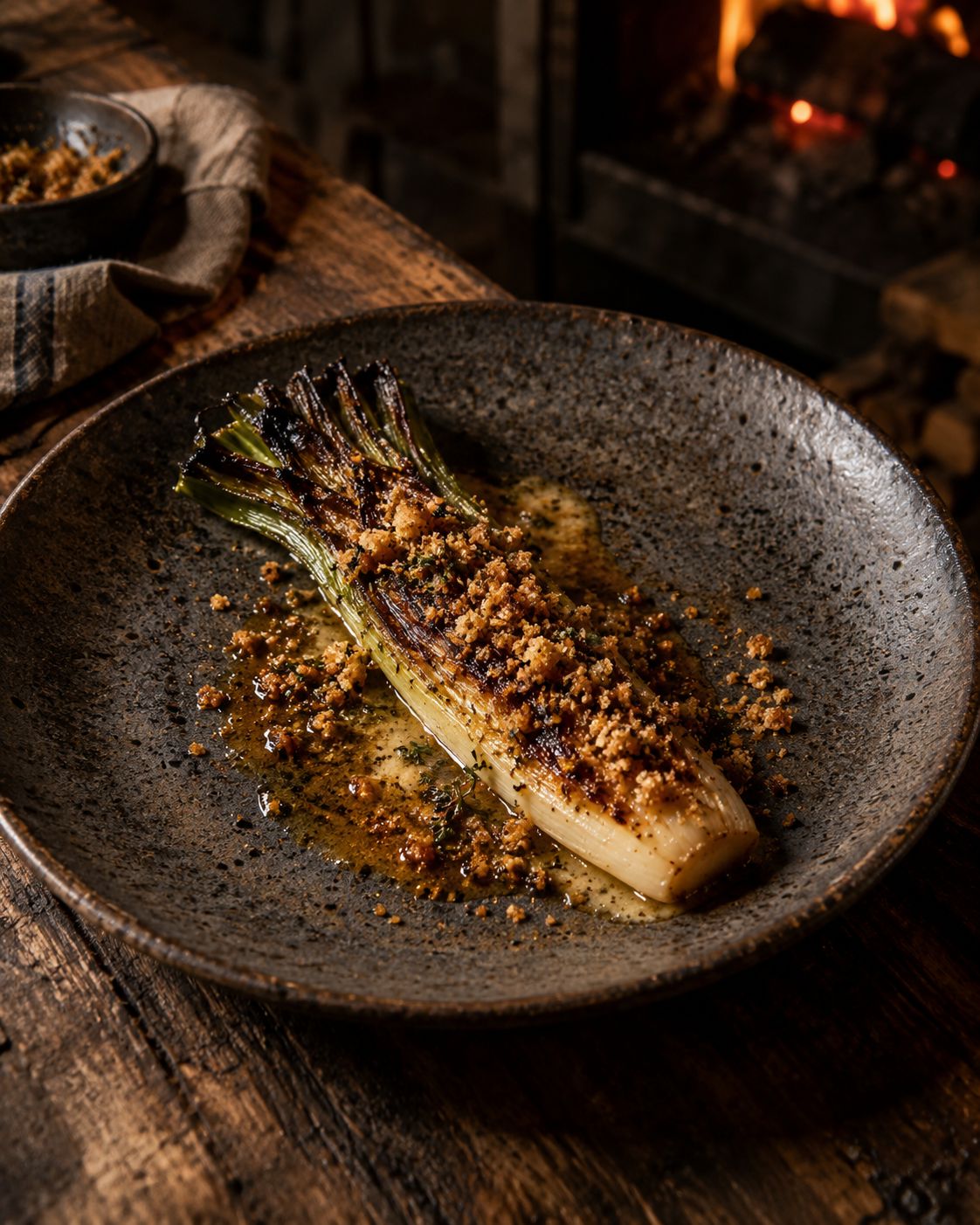 Charred leek with brown butter