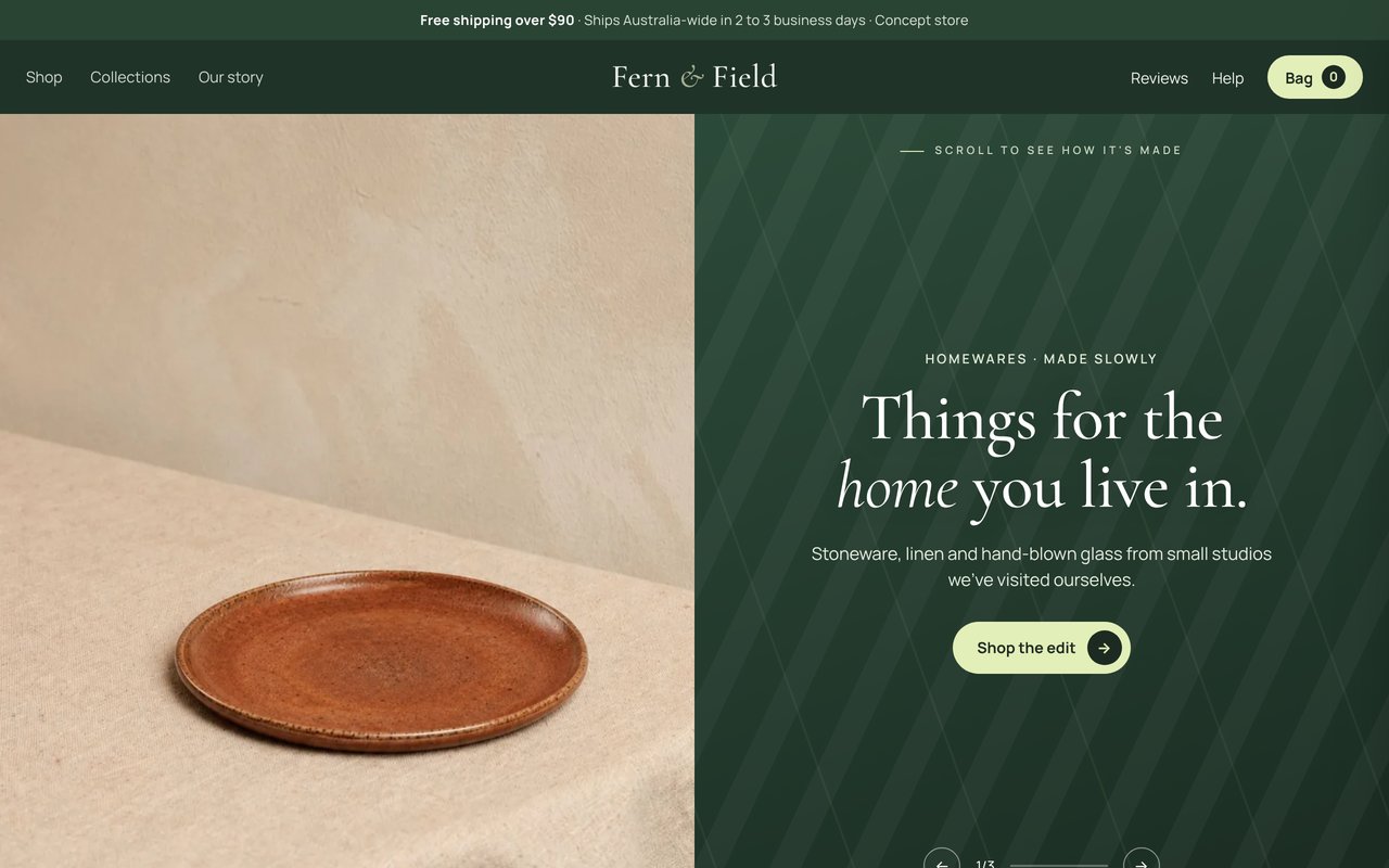 Fern and Field online store website concept